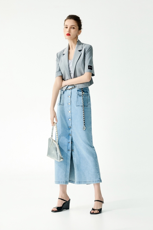 Front Button Minimalist Denim Skirt,,Front Button Minimalist Denim Skirt,Tops,Embroidered,Season (SS) Look,Blouses,Season (SS) Look,Stripe,Shorts,pants,Jackets,Outerwear,Season (SS) Look,Denim,Denim Jackets,White outerwear,Season (SS) Look,Denim,Denim skirts