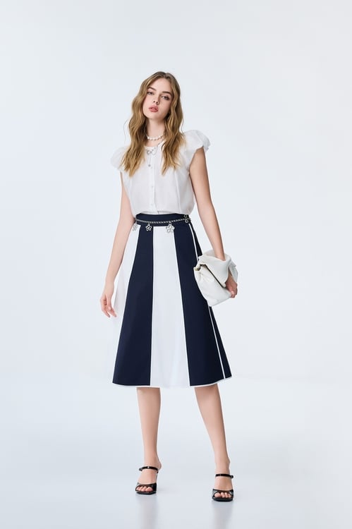Colour Block A-line Midi Skirt,Urban Fashion