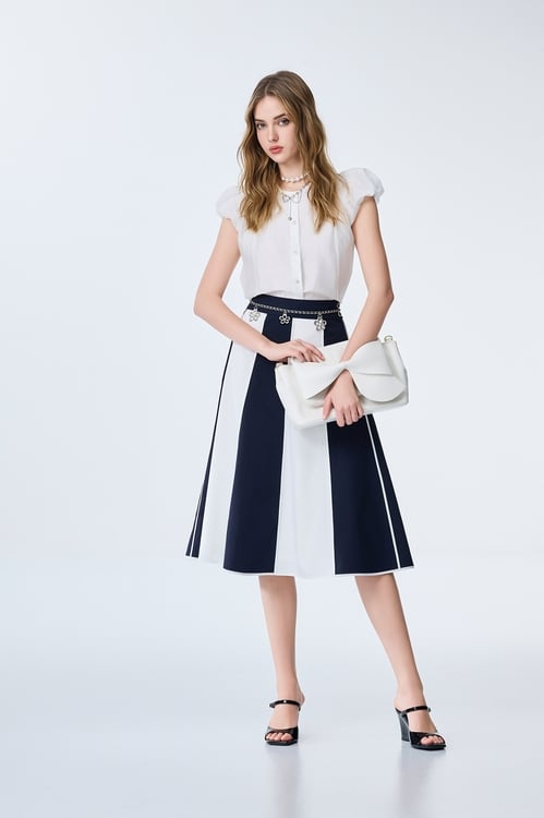 Colour Block A-line Midi Skirt,Urban Fashion