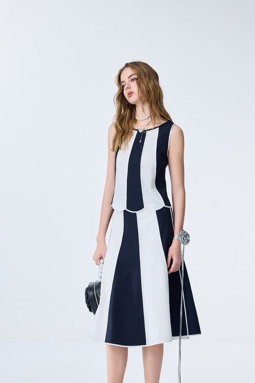 Colour Block A-line Midi Skirt,Urban Fashion