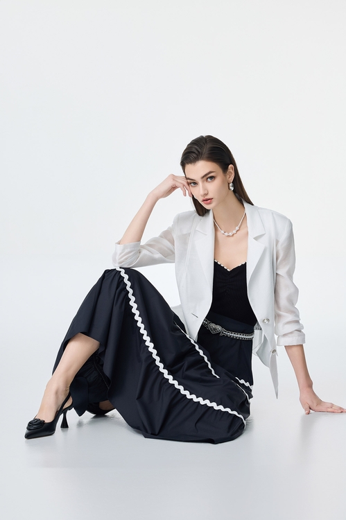 Contrast Trim Detail Tiered Skirt,Black skirts