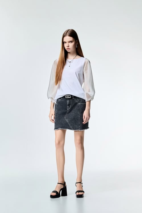 Patch Pockets Demin Skirt,Denim skirts