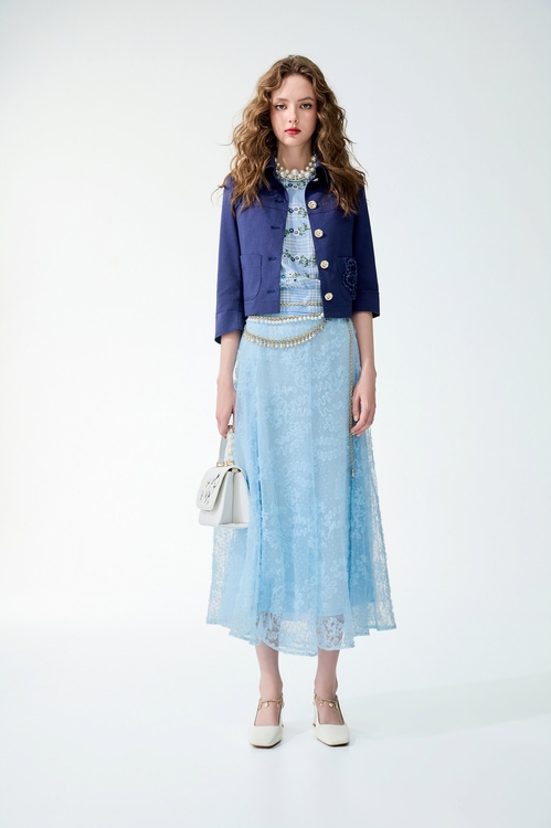 Contrast Flora Lace Maxi Skirt,,Contrast Flora Lace Maxi Skirt,Jackets,Outerwear,Season (SS) Look,Stripe,White outerwear,Knitted,Knitted coats,Season (SS) Look,Mesh fabric,Midi skirts