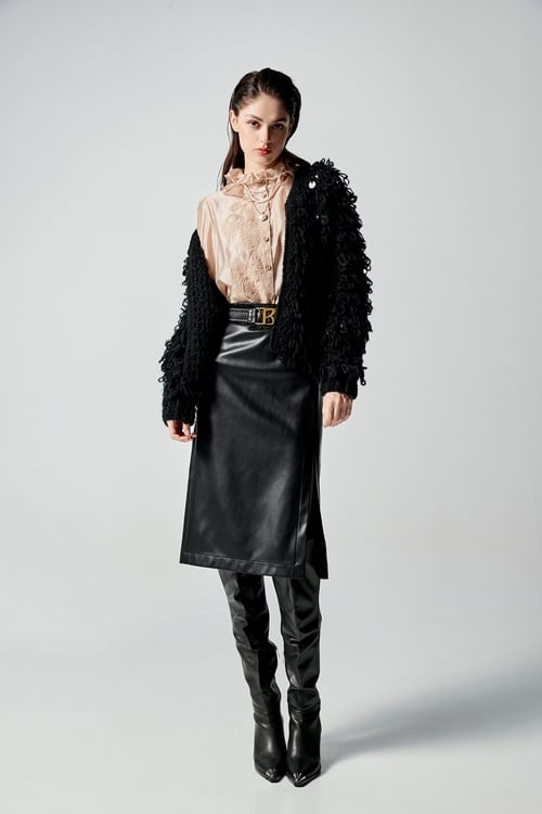 PU Side Slit Pencil Skirt,Season (AW) Look