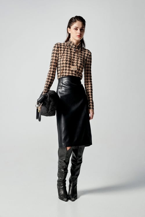 PU Side Slit Pencil Skirt,Season (AW) Look
