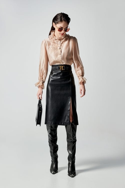 PU Side Slit Pencil Skirt,Season (AW) Look