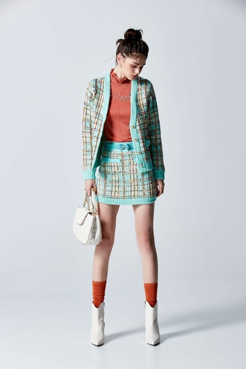 Patchwork Tweed Knit Skirt,Mini skirts