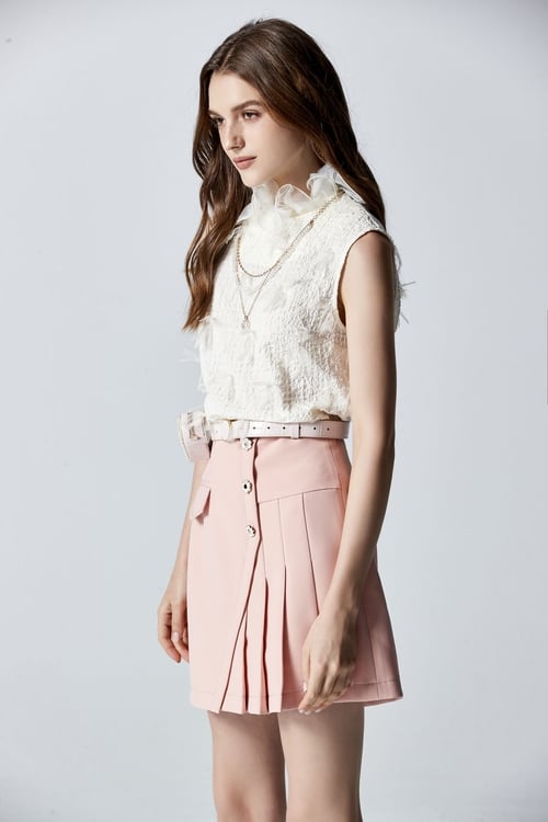 Pink Asymmetric Pleated Skirt,Mini skirts