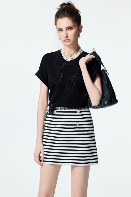 Black White Stripe Short Skirt,Mini skirts