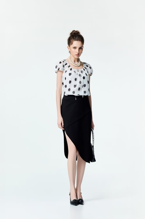 Asymmetric Panel Black Skirt,Black skirts
