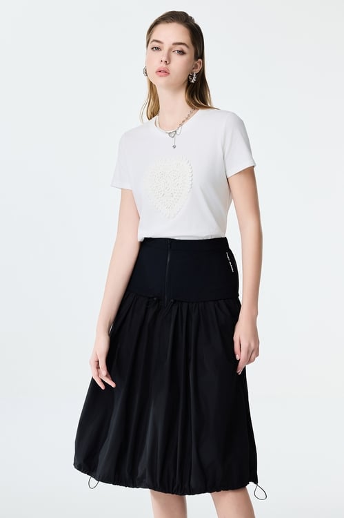 Wide Yoke Drawstring Detail Skirt,Trench coats