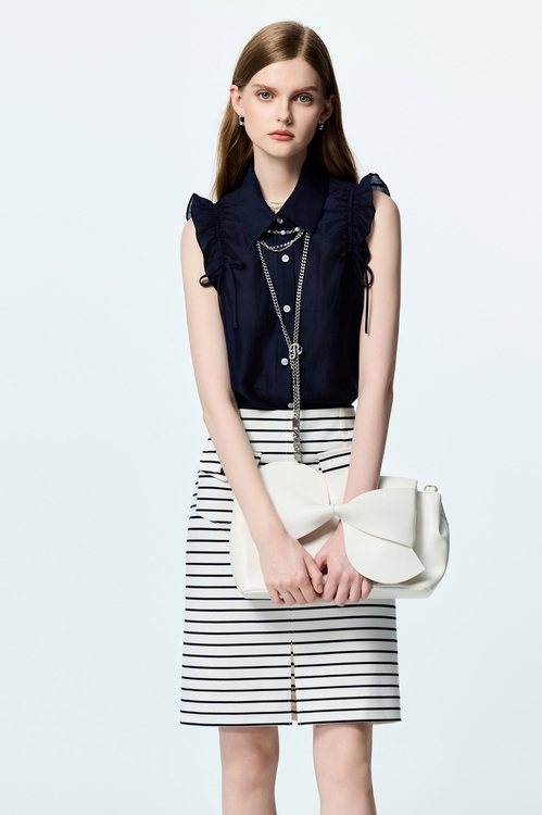 Front Slit Navy Stripe Skirt,Pencil skirts