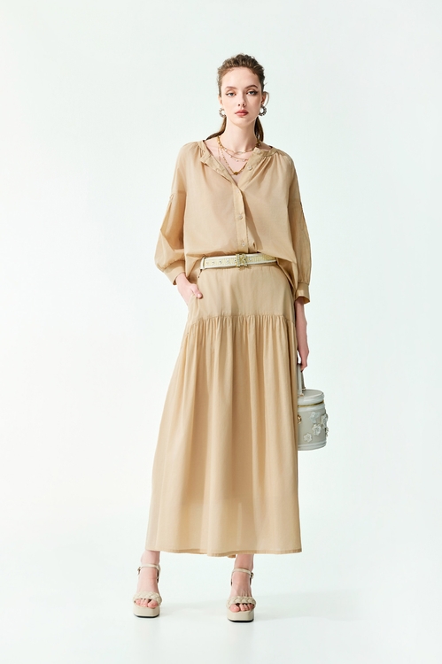 Casual Khaki Maxi Skirt,Midi skirts