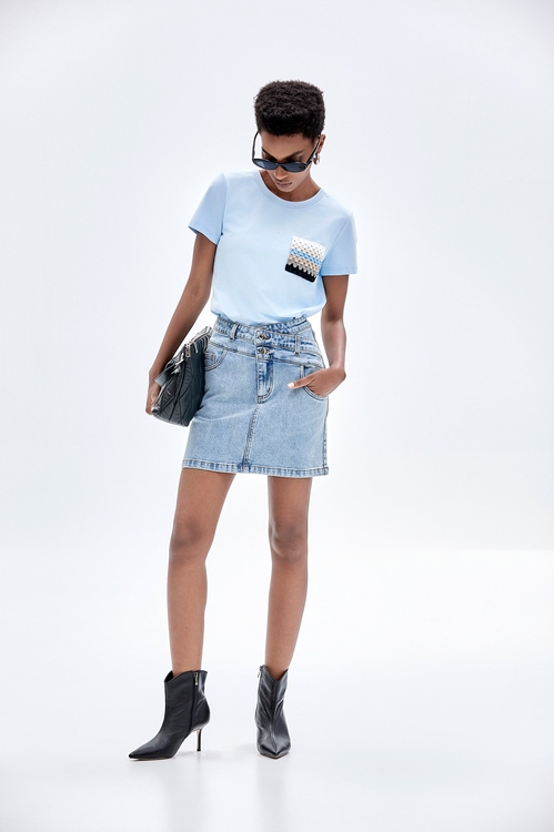 Double Waistband Denim Skirt,Denim skirts