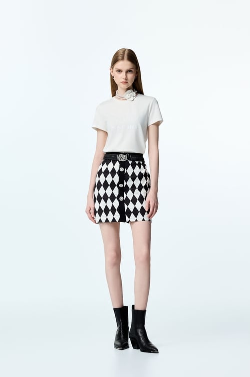 Black White Diamond Print Skirt,Mini skirts
