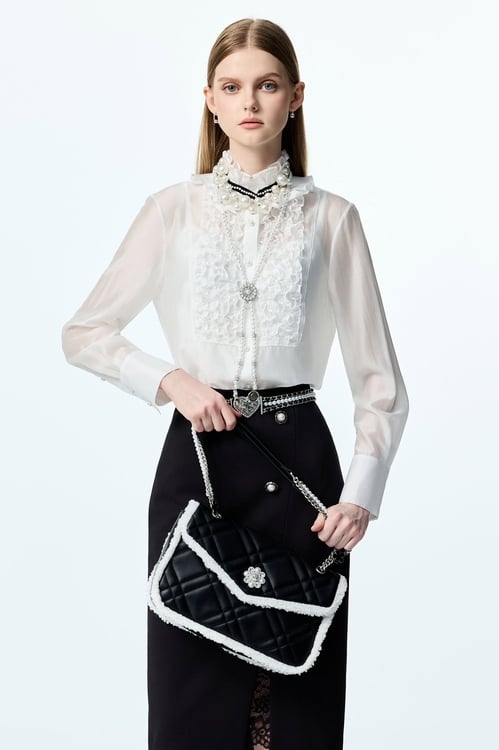 Classic Pencil Skirt With Lace Detail,Lace