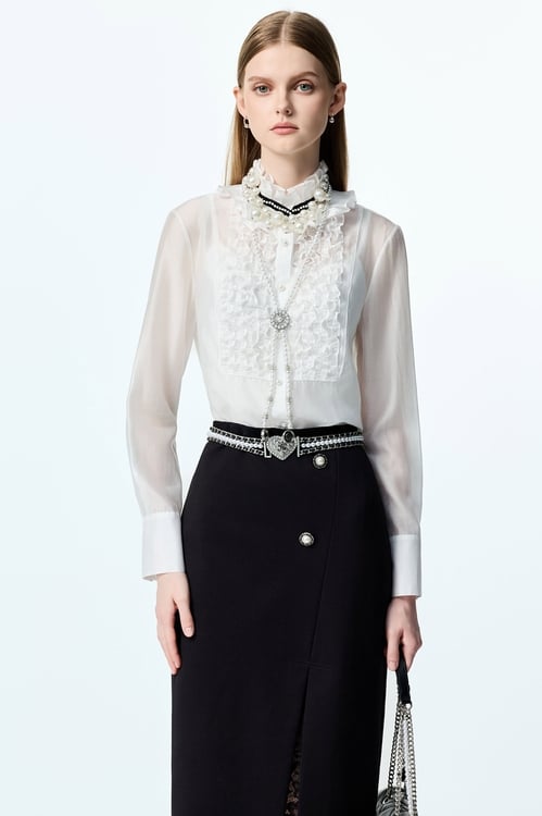 Classic Pencil Skirt With Lace Detail,Lace
