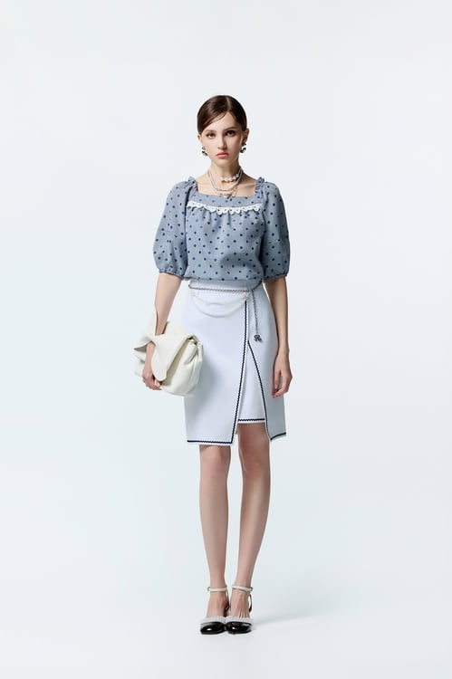 Contrast Navy Trim Side Slit Detail Skirt,A-Line skirts