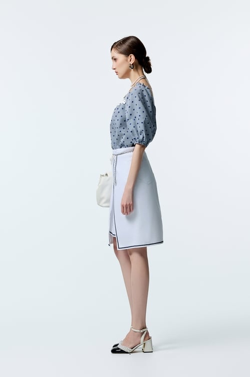 Contrast Navy Trim Side Slit Detail Skirt,A-Line skirts