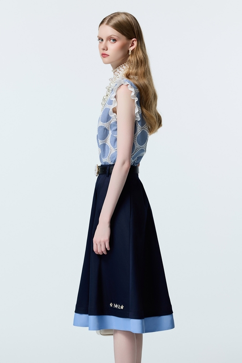 Contrast Hem Detail Midi Skirt,A-Line skirts