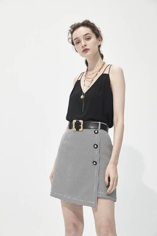 Plaid Asymmetric Skirt,Queen