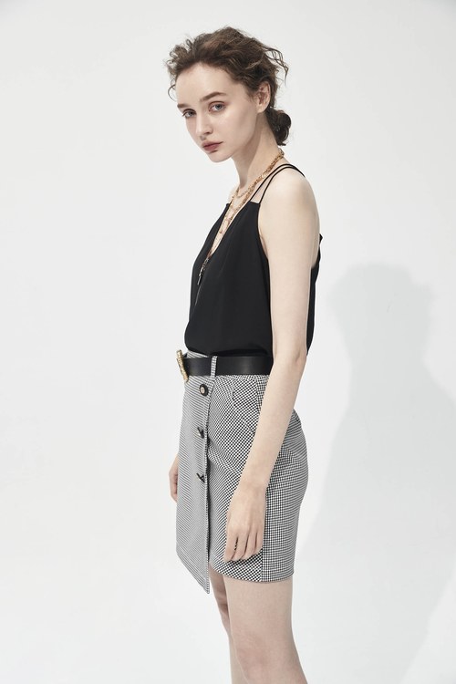 Plaid Asymmetric Skirt,Queen