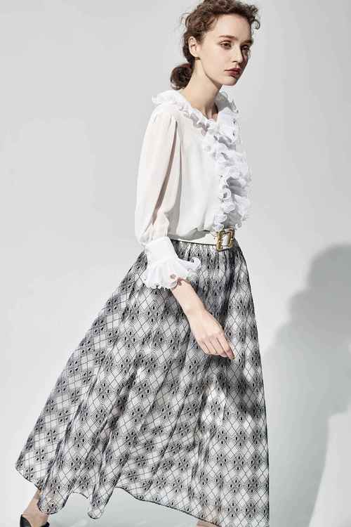 Black White Diamond Print Skirt,Queen