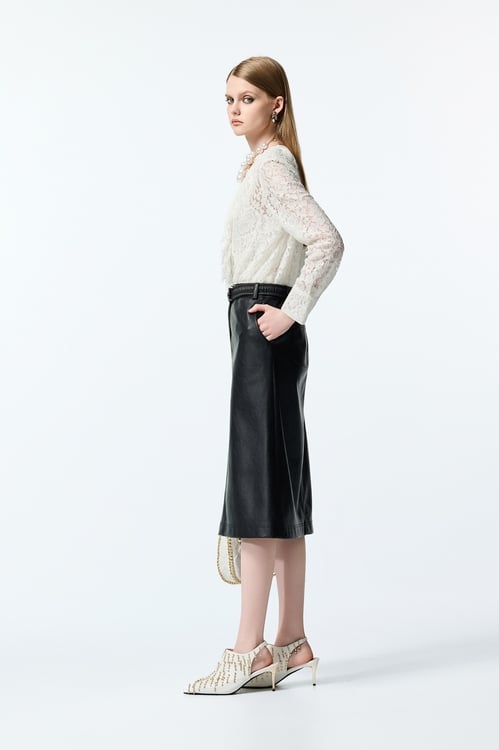 PU A-line Skirt,Leather,Leather