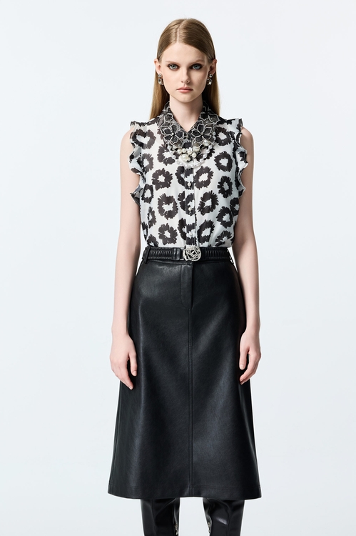 PU A-line Skirt,Leather,Leather