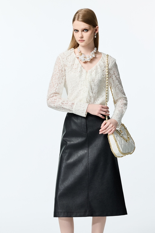 PU A-line Skirt,Leather,Leather