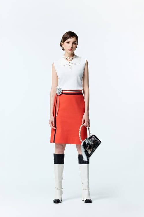Reddish Orange Midi Skirt,A-Line skirts