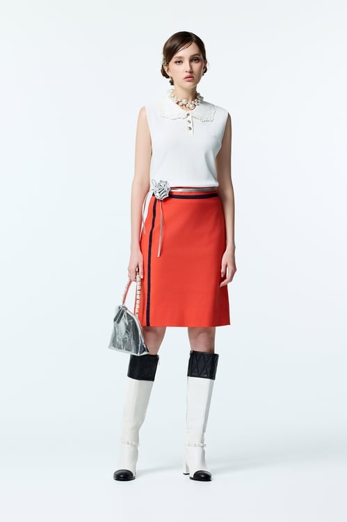 Reddish Orange Midi Skirt,A-Line skirts