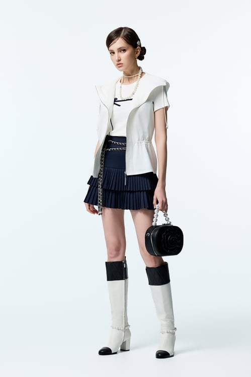 Navy Pleated Layered Skirt,Pleated skirts