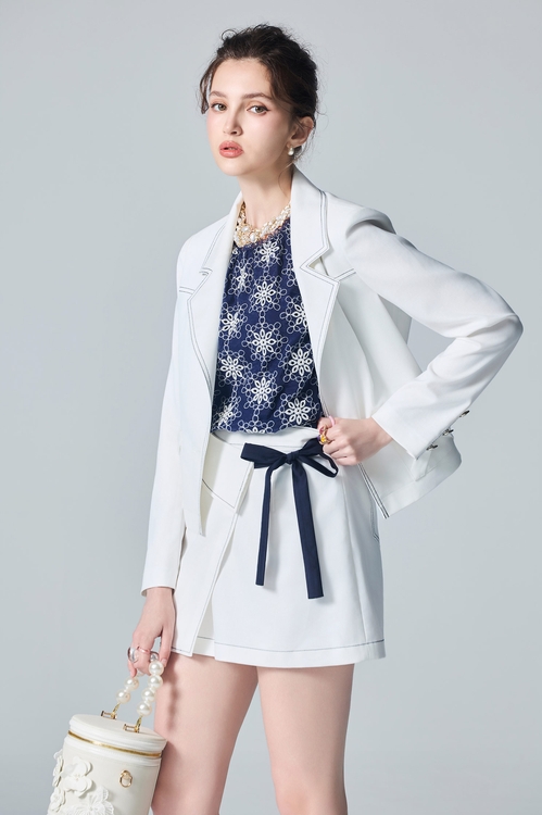 Contrast Navy Bow White Skorts,bows
