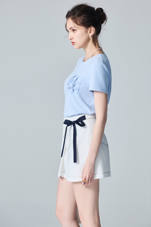 Contrast Navy Bow White Skorts,bows