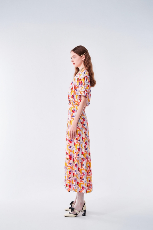 Bold Floral Print Maxi Skirt,Layered skirts