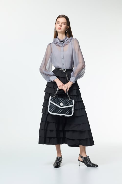 Jet Black Ruffle Tiered Maxi Skirt,bestselling