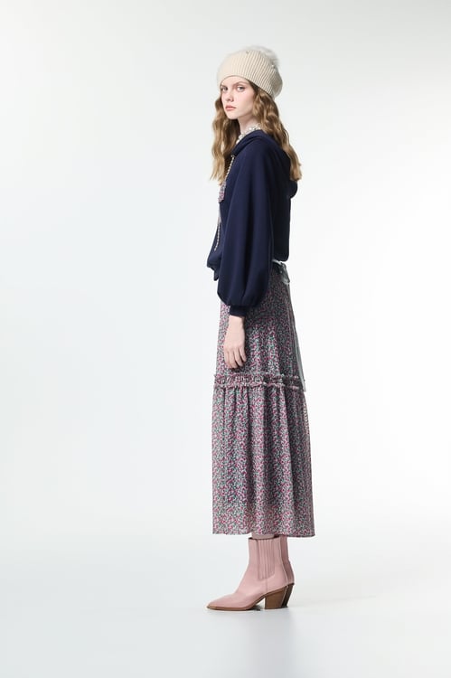 Floral Print Maxi Skirt,Layered skirts