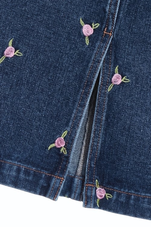 Rose Embroidery Denim Pencil Skirt,Embroidered,Embroidered