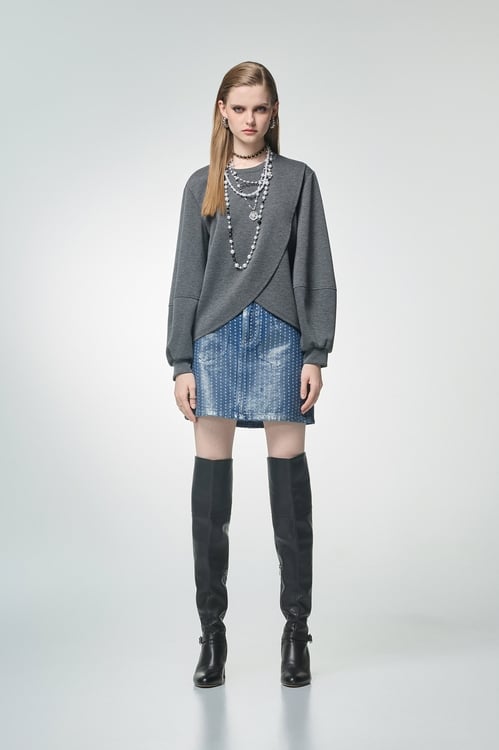 Metallic Sheen Dotted Denim Skirt,Mini skirts
