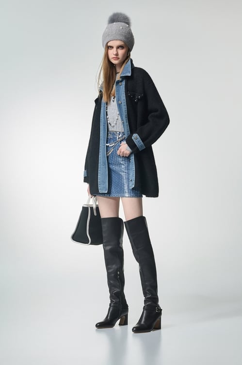 Metallic Sheen Dotted Denim Skirt,Mini skirts