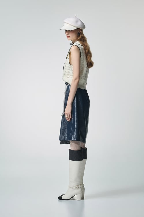Metallic Sheen Navy PU Skirt,A-Line skirts