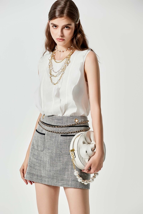 Braided Chain Strap Mini Skirt,Shorts