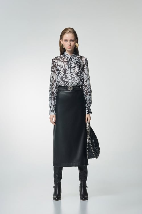 PU Midi Black Skirt,Office Looks