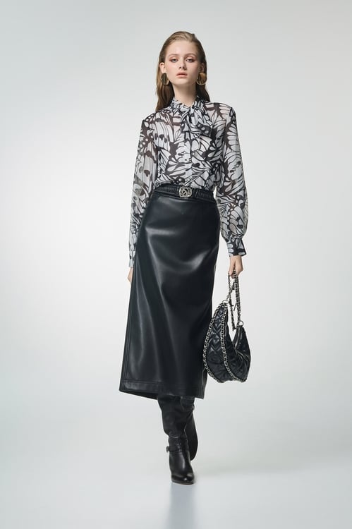 PU Midi Black Skirt,Office Looks