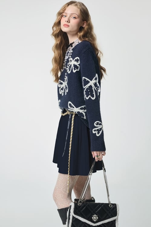 Navy Pleated Knit Skirt,,Navy Pleated Knit Skirt,Season (AW) Look,Knitted