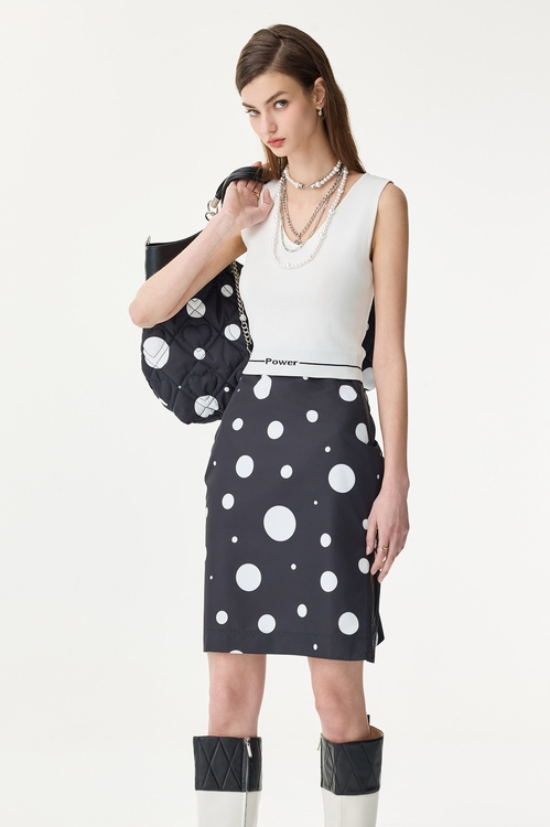 White Polka Dot Classic Pencil Skirt,Pencil skirts