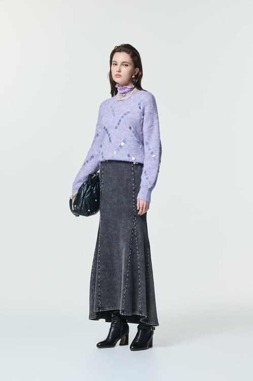 Maxi Fishtail Denim Skirt,,Maxi Fishtail Denim Skirt,Mini skirts,Season (AW) Look,Valentine,Season (SS) Look,Mini skirts,Season (SS) Look,pearl,Pleated skirts,Denim,Denim skirts,Season (AW) Look,Valentine,Cotton,Midi skirts