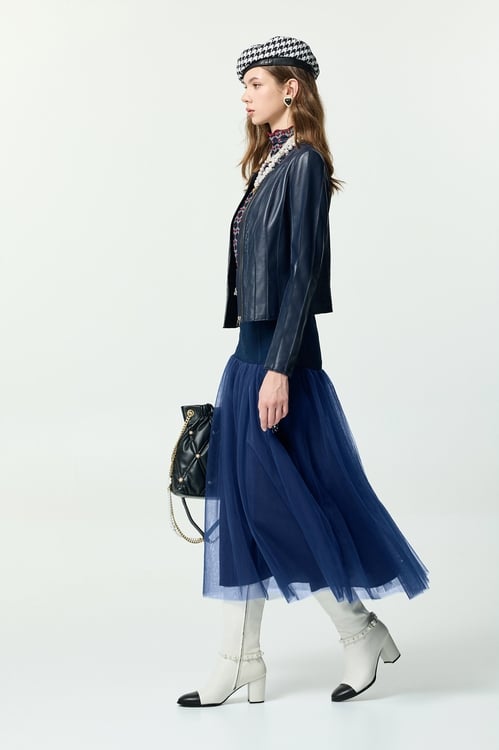 Mesh Denim Navy Skirt,Valentine