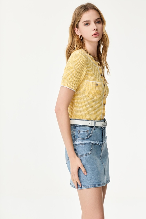 Double Layer Patchwork Denim Skirt,Denim skirts